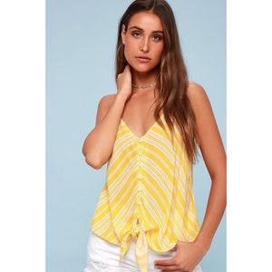NWT Lulu’s Yellow Striped Tie-Front Tank Top